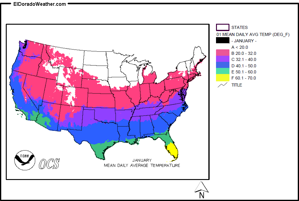 United States January Yearly Annual Mean Daily Average Temperature